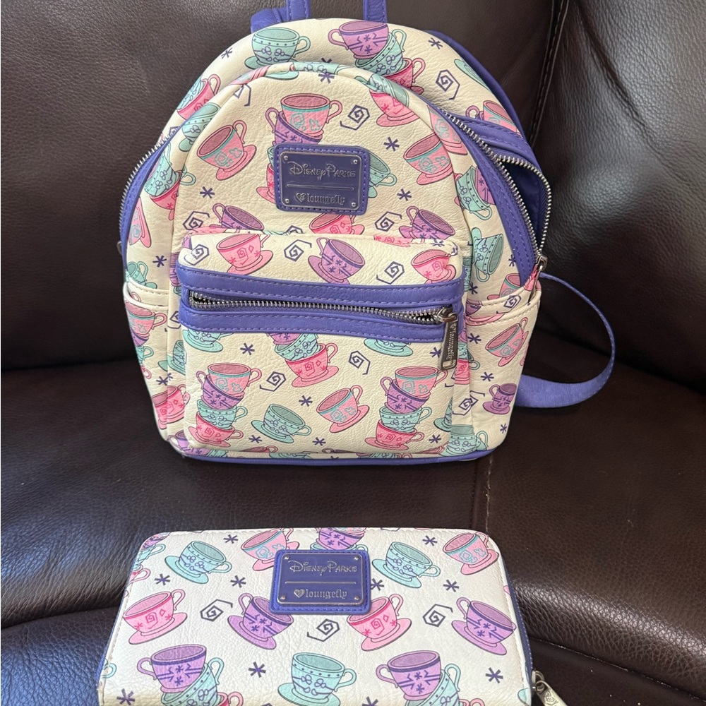 Disney Alice and Wonderland Pastel Teacup Kids Backpack and Wallet Set
